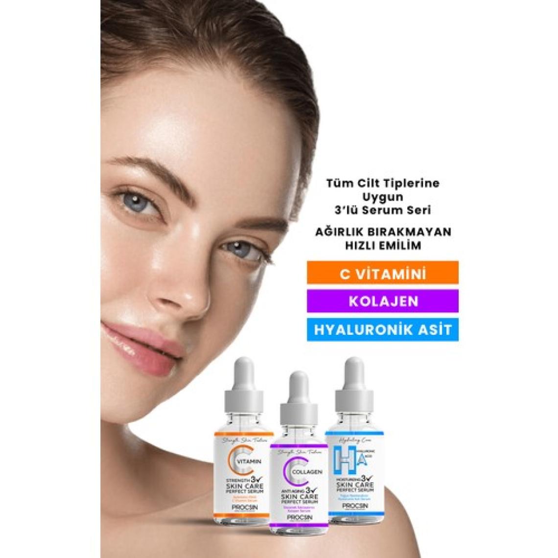 PROCSIN Üçlü Serum Paketi (C Vitamini - Kolajen - Hyaluronik Asit Serumu)