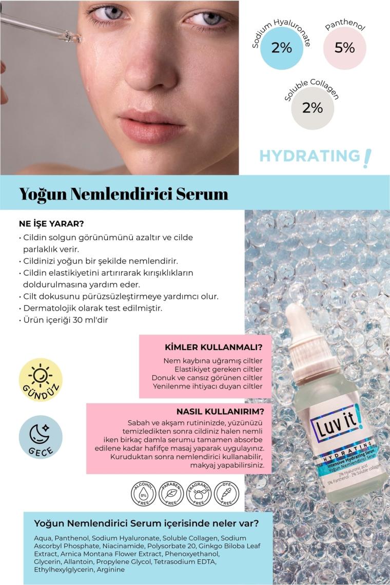 Yoğun Nemlendirici Serum (hyaluronic Acid + Panthenol + Soluble Collagen) 30 Ml