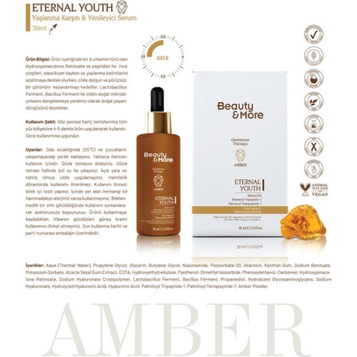 Beauty&More Amber Eternal Youth  ve Yenileyici Retinol Serum 30 ml  Retinol 2% + Palmitoyl Tripeptide-1 & Palmitoyl Tetrapeptide-7 + Amber Powder
