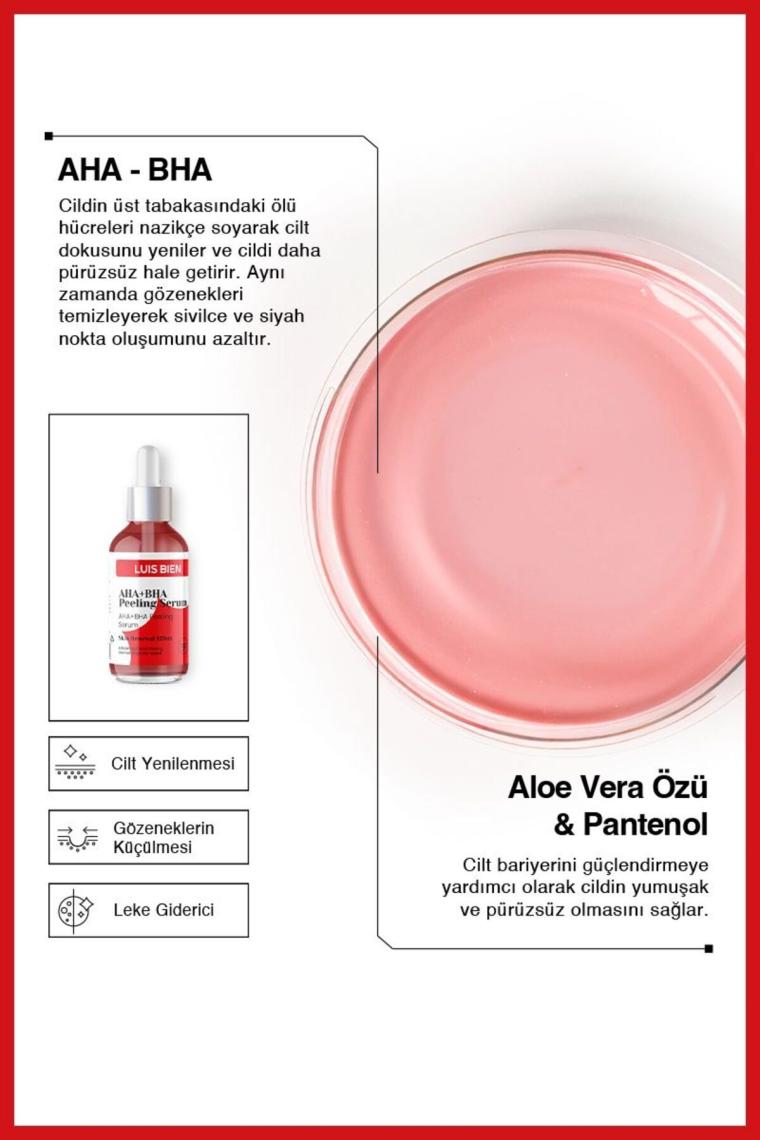 Aha Bha Cilt Tonu Eşitleyici Kırmızı Peeling Serum | Aydınlatıcı | 30 ml (AHA %10 BHA %2)