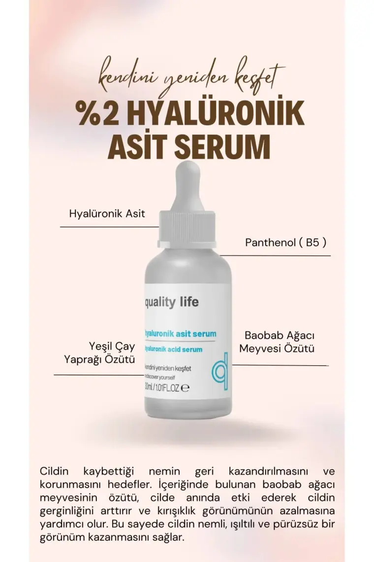 Quality Life Hyaluronic Acid Serum - Yaşlanma Karşıtı Nemlendirici Yenileyici Cilt Serumu Hyaluronik Asit Serum