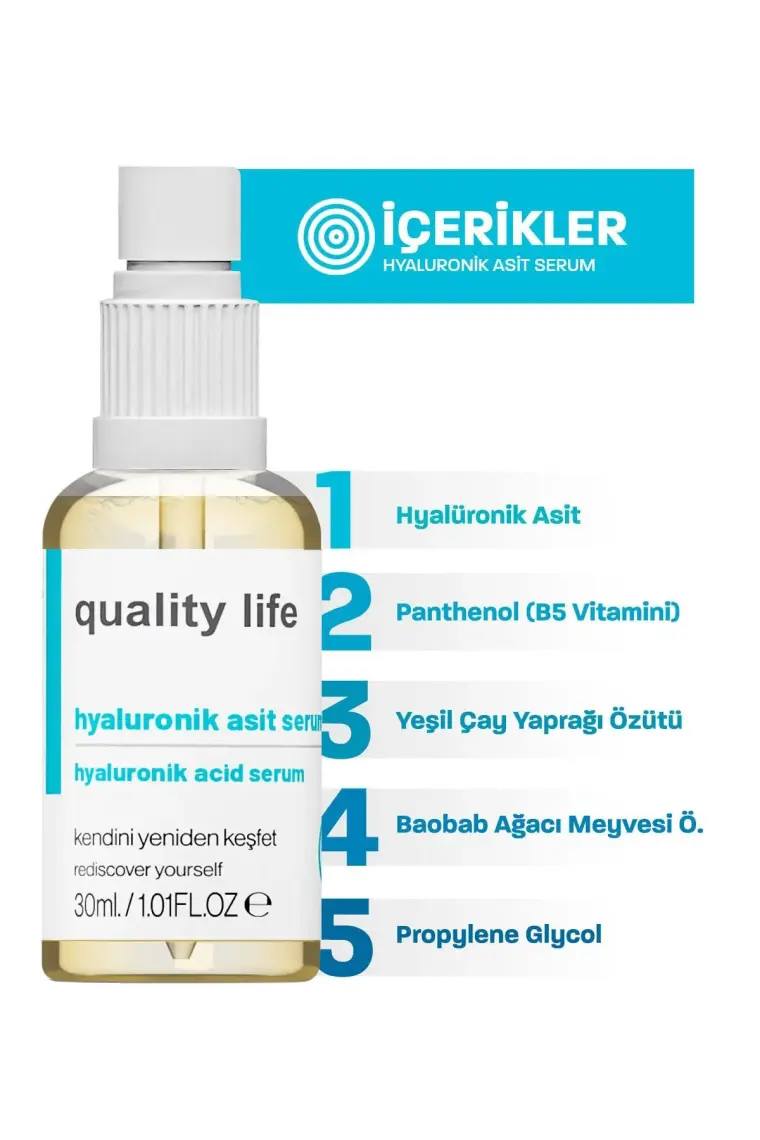 Quality Life Hyaluronic Acid Serum - Yaşlanma Karşıtı Nemlendirici Yenileyici Cilt Serumu Hyaluronik Asit Serum