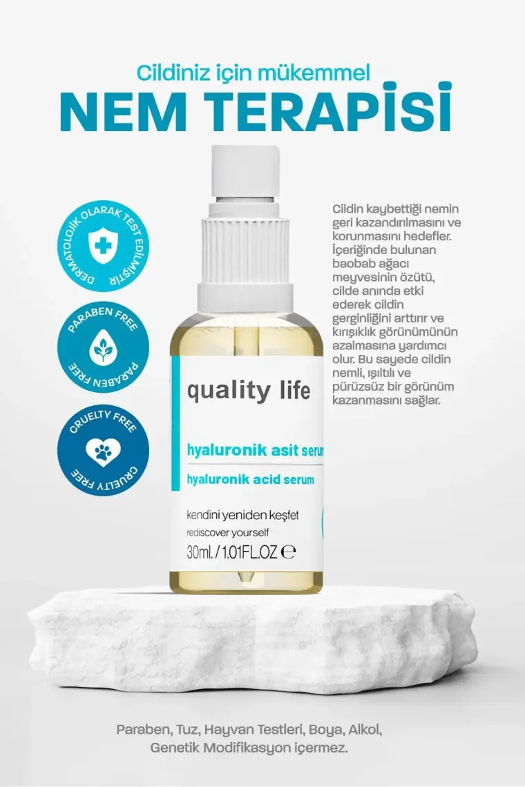 Quality Life Hyaluronic Acid Serum - Yaşlanma Karşıtı Nemlendirici Yenileyici Cilt Serumu Hyaluronik Asit Serum
