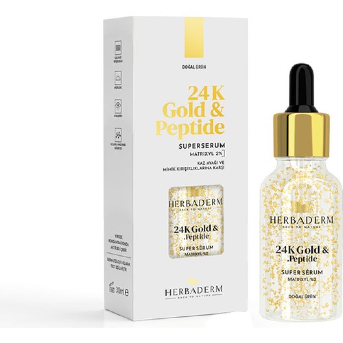 Herbaderm Süper Serum (24K Gold&Peptide Matrixyl %2) Mimik ve Kaz Ayağı Karşıtı 30 Ml