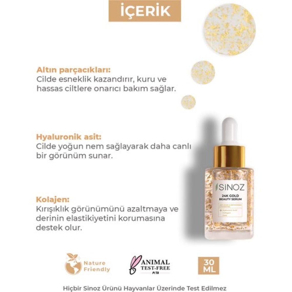 Sinoz 24k Altın Parçacıklı Hyaluronik Asit Içeren Kolajen Cilt Bakım Serum 30 ml