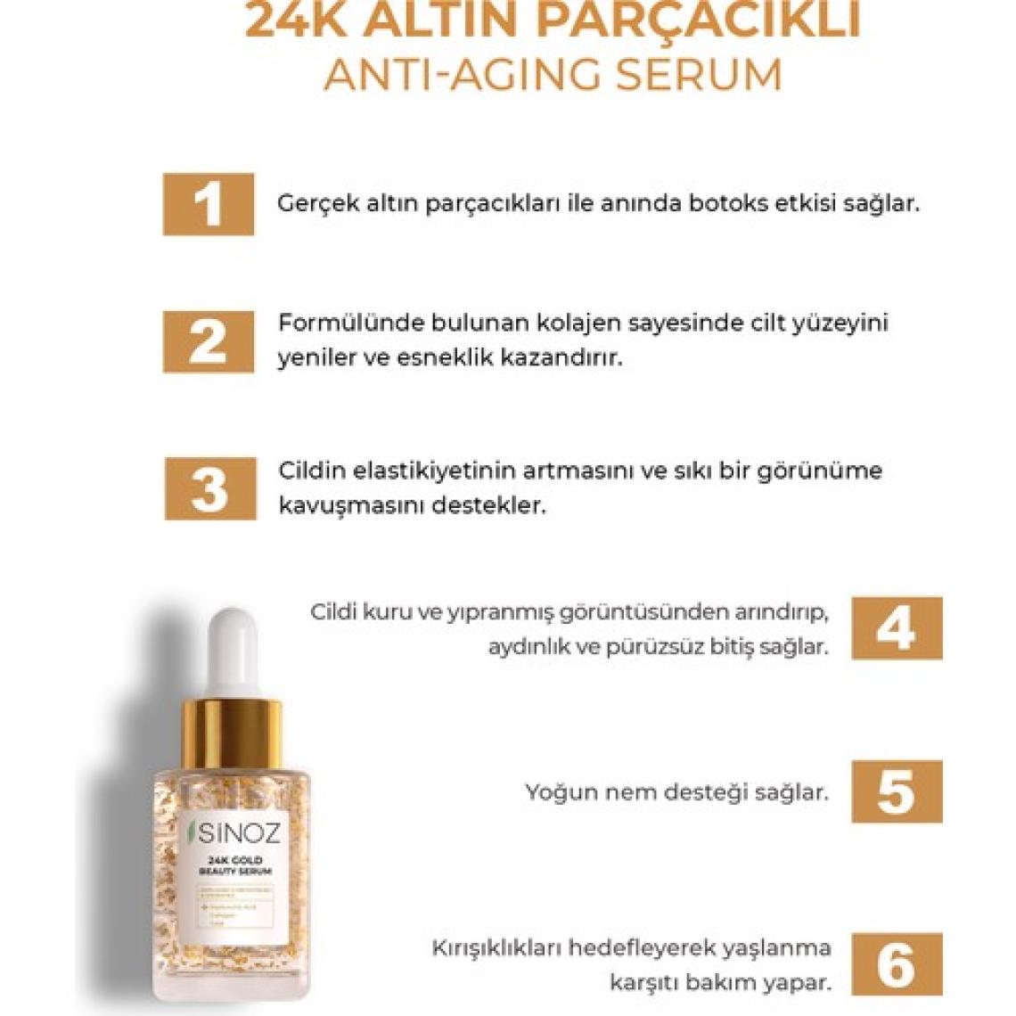Sinoz 24k Altın Parçacıklı Hyaluronik Asit Içeren Kolajen Cilt Bakım Serum 30 ml