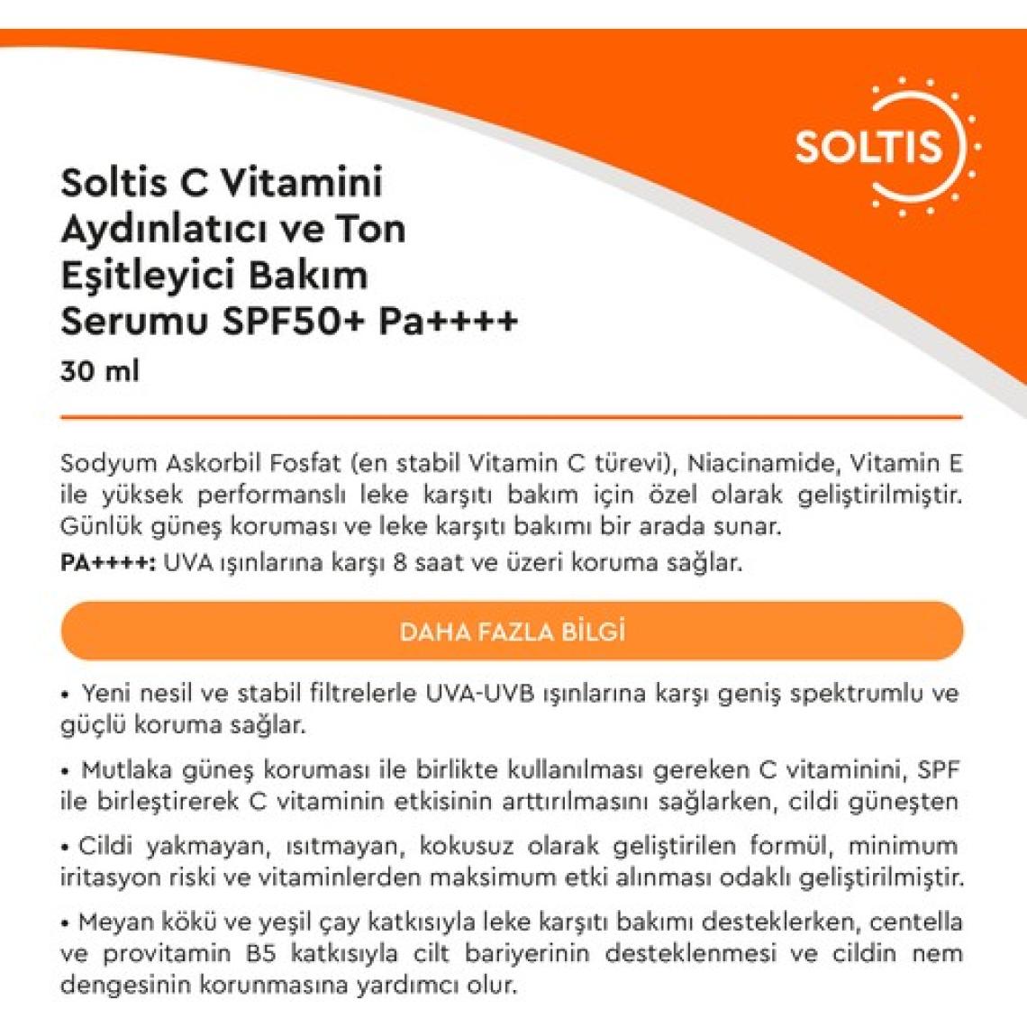 Soltis C Vitamini Bakım Serumu SPF50+ Pa++++, 30 ml