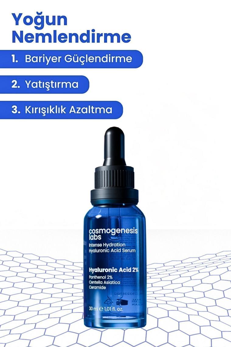 Yoğun Nemlendirici Hyaluronik Asit Cilt Serumu 30ml Vegan Kırışıklık Karşıtı (%2 Hyaluronic Acid)