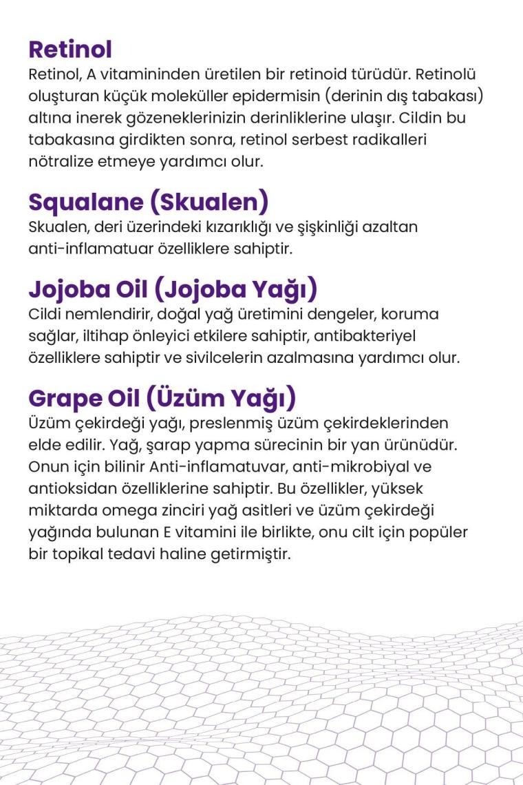 Kırışıklık Karşıtı Retinol Serum 30ml Vegan Canlandırıcı Leke Giderici Esnek Görünüm (%0.3 Retinol)