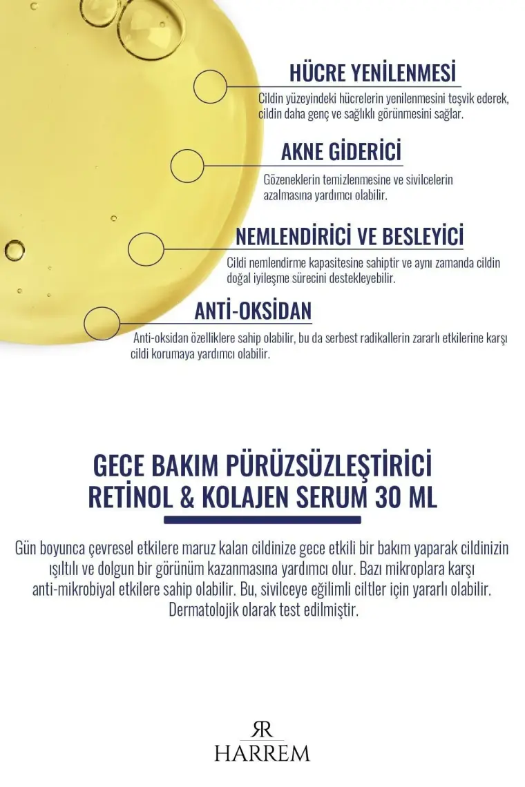 Harrem Reti-Night Serum Yaşlanma Karşıtı Dolgunlaştırıcı Retinol & Kolajen Serum 30 ml