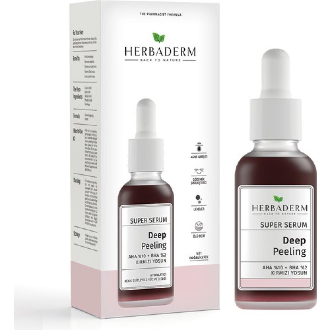 Herbaderm Süper Serum Aydınlatıcı, Renk Eşitleyici Kırmızı Peeling Aha %10 + Bha %2 + Kırmızı Yosun %91 Doğal İçerik 30 Ml