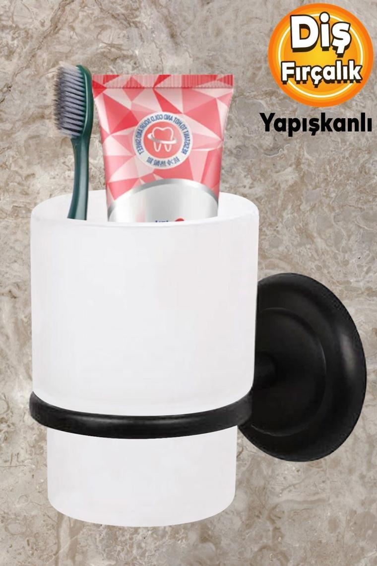 Diş Fırçalık Yapışkanlı Banyo Diş Fırçası Kabı Kutusu Siyah
