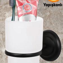 Diş Fırçalık Yapışkanlı Banyo Diş Fırçası Kabı Kutusu Siyah