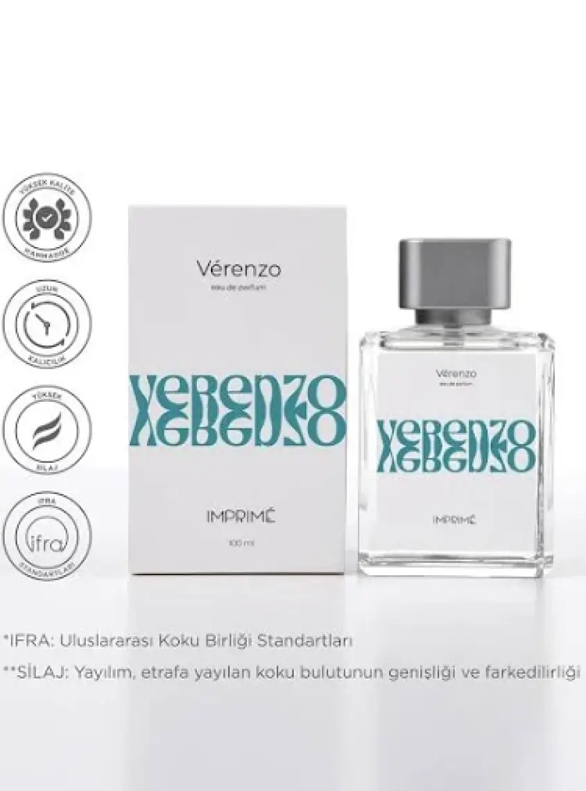Imprimé Vérenzo EDP Unisex Parfüm 100 ml | Yeşil Odunsu | Elma, Lime, Mimoza, Karpuz, Sedir, Çam, Misk