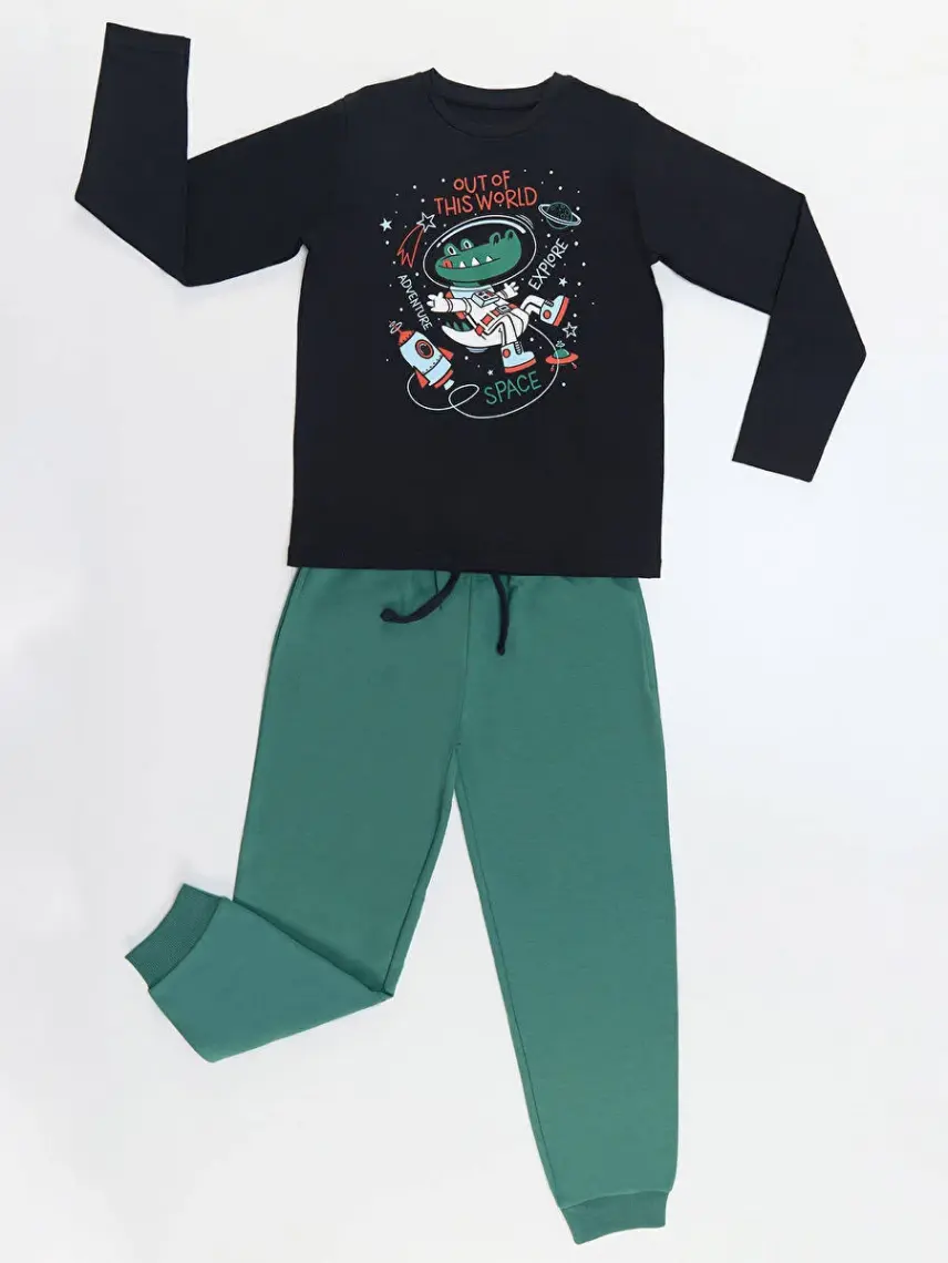 Denokids Astronot Timsah Erkek Çocuk T-Shirt Pantolon Takım