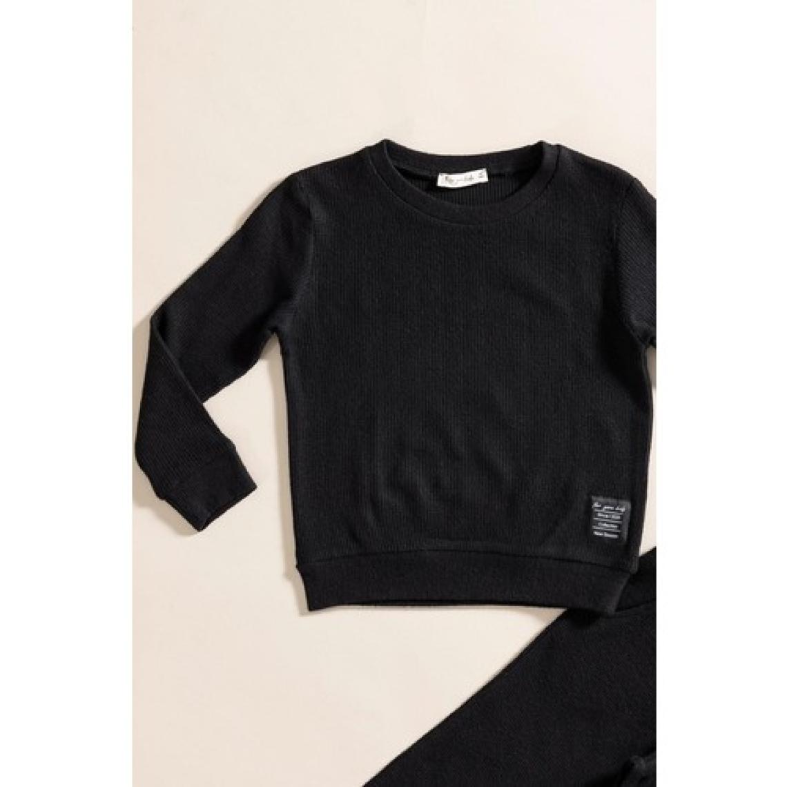For You Kids 2'li Pamuk Waffle Sweat Jogger Siyah Alt Üst Takım