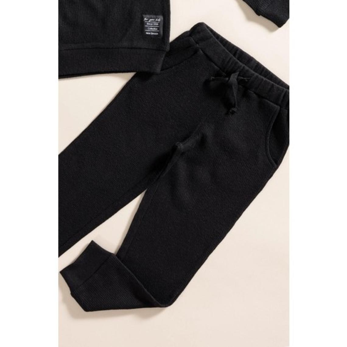 For You Kids 2'li Pamuk Waffle Sweat Jogger Siyah Alt Üst Takım