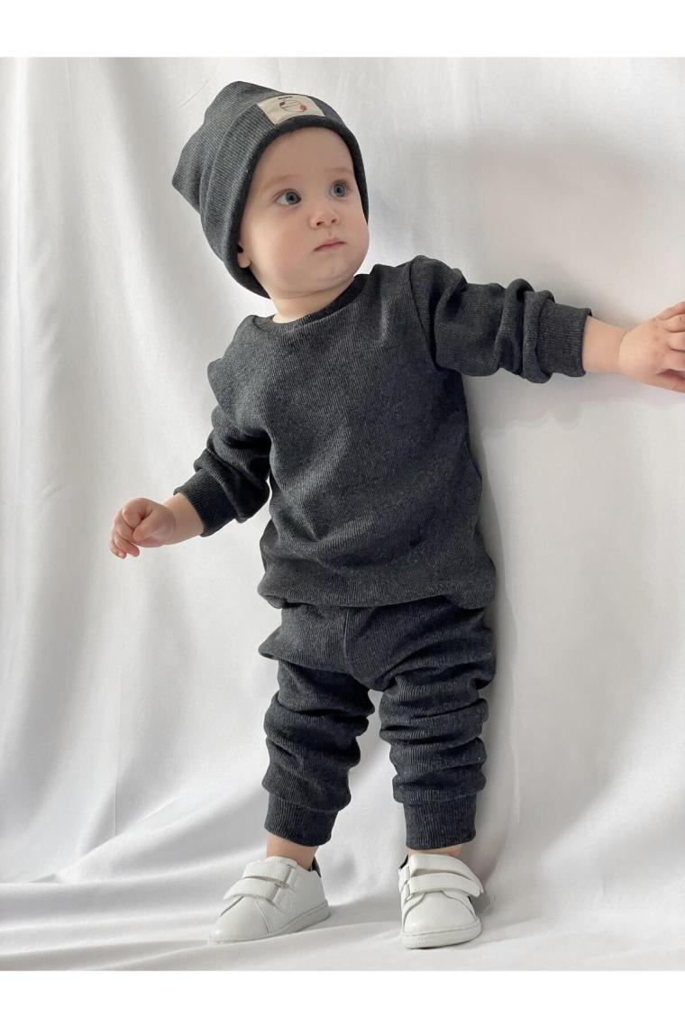 MiaBaby Pamuk Bereli 3'lü Takım Bebek ve Çocuk Antrasit