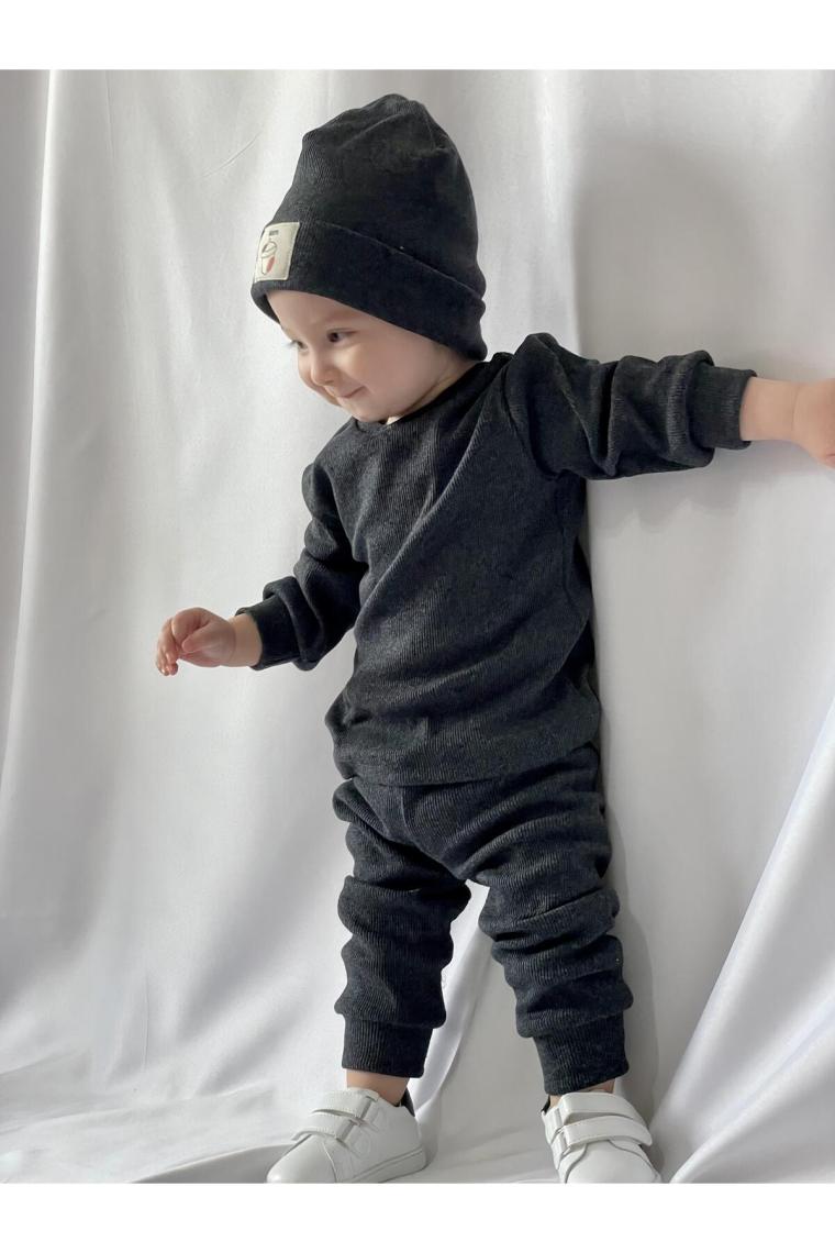 MiaBaby Pamuk Bereli 3'lü Takım Bebek ve Çocuk Antrasit
