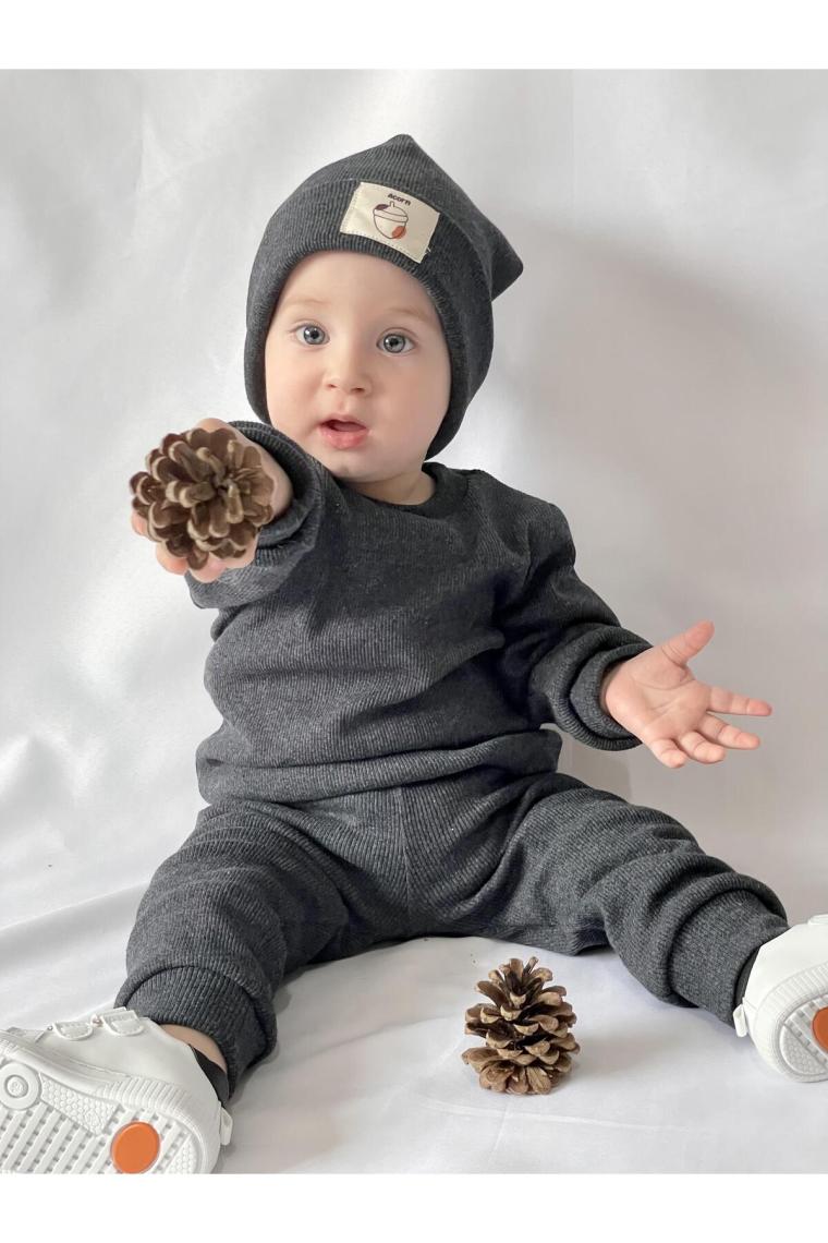MiaBaby Pamuk Bereli 3'lü Takım Bebek ve Çocuk Antrasit