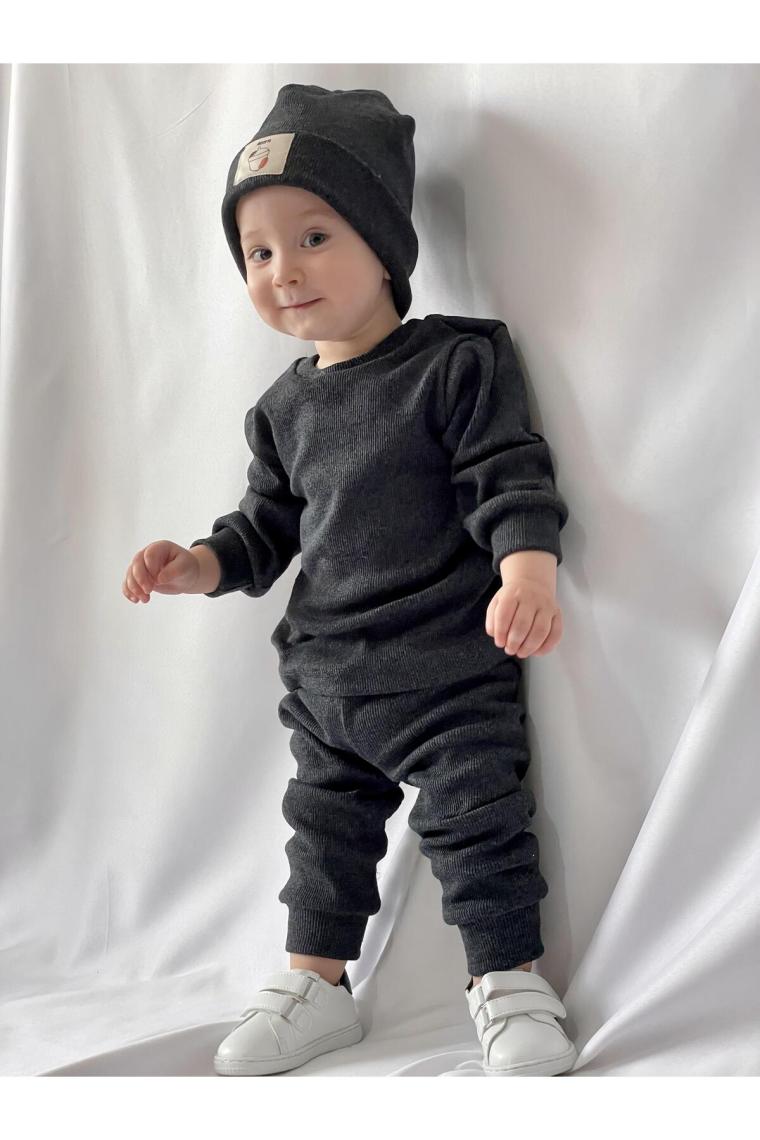 MiaBaby Pamuk Bereli 3'lü Takım Bebek ve Çocuk Antrasit