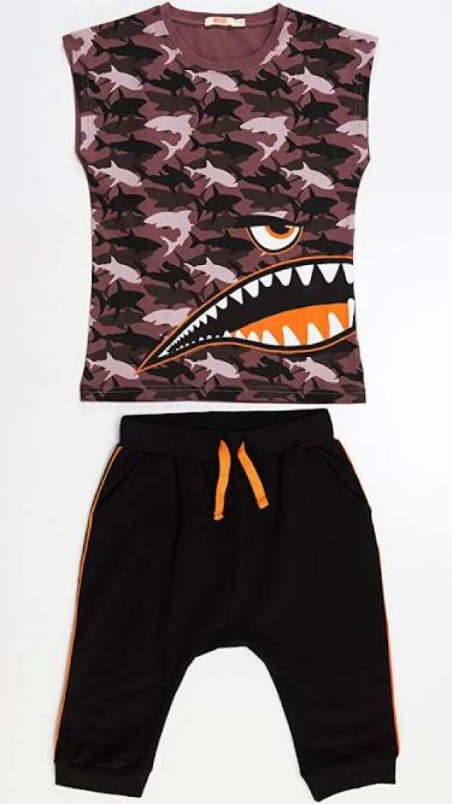 MSHB&G Monster Shark Erkek Çocuk T-shirt Kapri Şort Takım