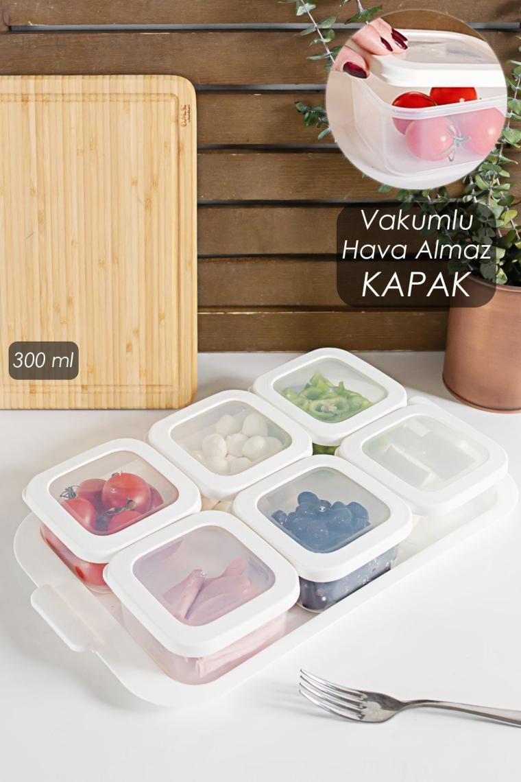 Tepsili 6lı Kahvaltılık Saklama Kabı Silikon Kapaklı Saklama Kabı Kapaklı Kahvaltılık Seti