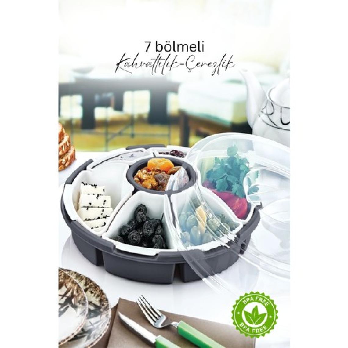 7 Bölmeli Çok Amaçlı Plastik Kahvaltılık Ve Çerezlik Seti Gri Renk-piknik Seti