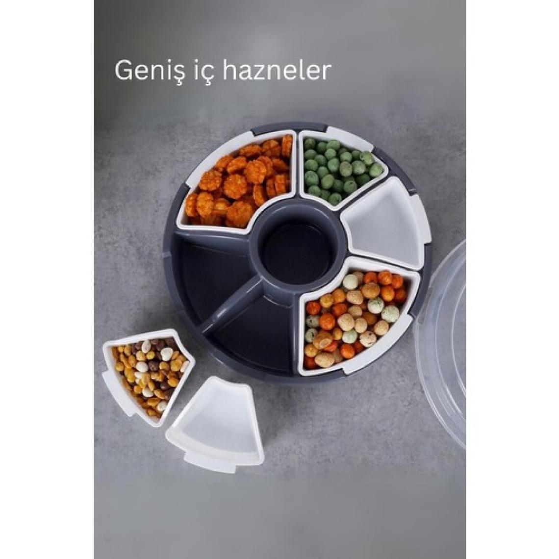 7 Bölmeli Çok Amaçlı Plastik Kahvaltılık Ve Çerezlik Seti Gri Renk-piknik Seti