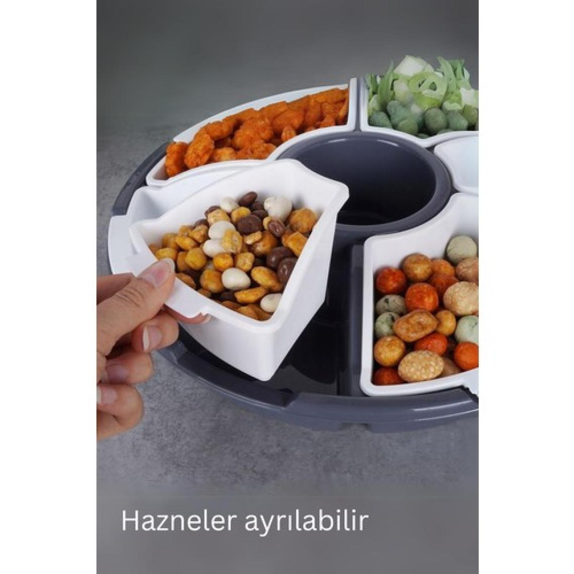 7 Bölmeli Çok Amaçlı Plastik Kahvaltılık Ve Çerezlik Seti Gri Renk-piknik Seti