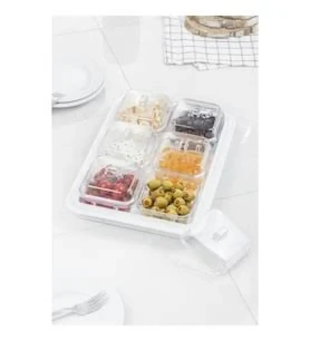 EW's Kitchenware Akrilik Beyaz 6’lı Kapaklı Kahvaltılık Kahvaltı Seti & Saklama Kabı (Cam Değildir)