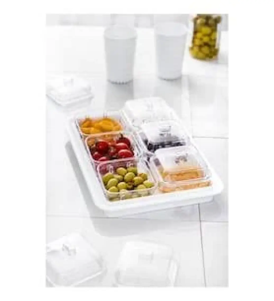 EW's Kitchenware Akrilik Beyaz 6’lı Kapaklı Kahvaltılık Kahvaltı Seti & Saklama Kabı (Cam Değildir)