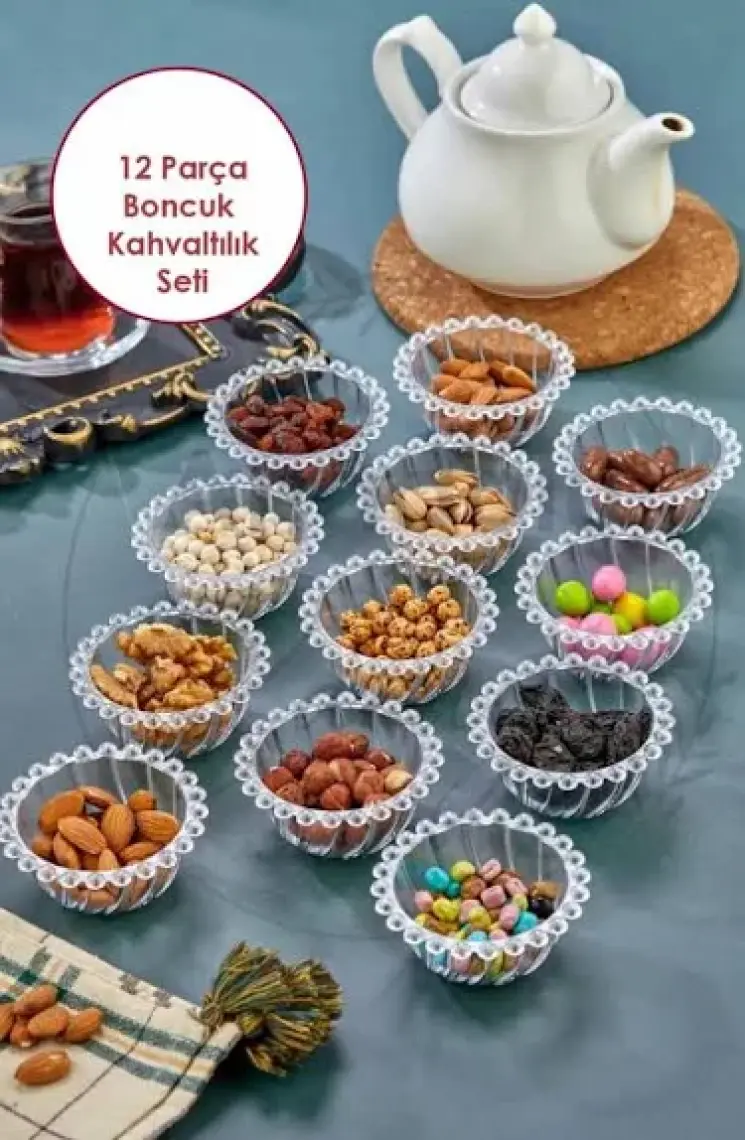 Homenıva 12 Parça Boncuklu Kahvaltı Takımı Sosluk ve Çerezlik ( Cam Değildir )