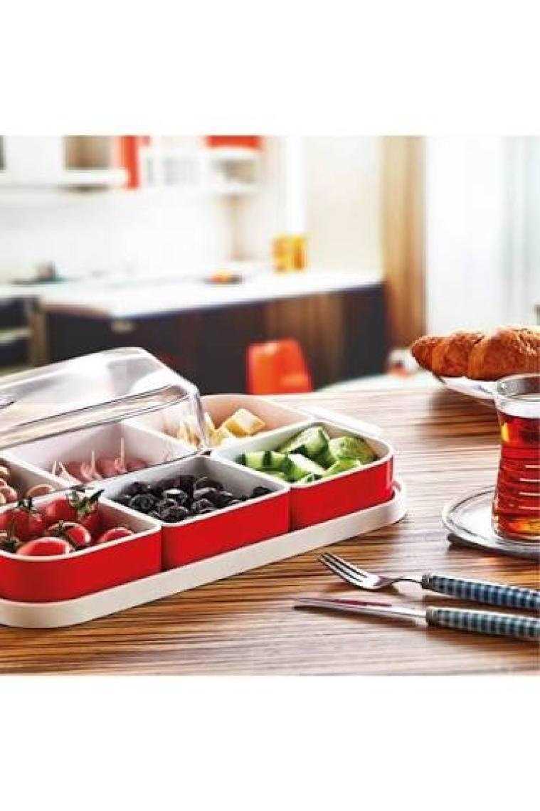 Meleni Home Çift Renkli Kahvaltılık Seti 6 Bölmeli Kapaklı Set