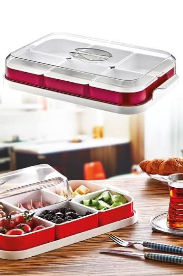 Meleni Home Çift Renkli Kahvaltılık Seti 6 Bölmeli Kapaklı Set