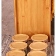 Duo 300 ml Silikonlu Bambu Kapaklı Cam Kahvaltılık Lüx Kahvaltılık Sunum Seti