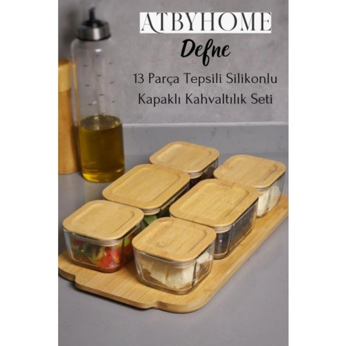 Atbyhome Defne 13 Parça Bambu Silikonlu Kapaklı Cam Kahvaltılık Seti Lüx Kahvaltı Takımı