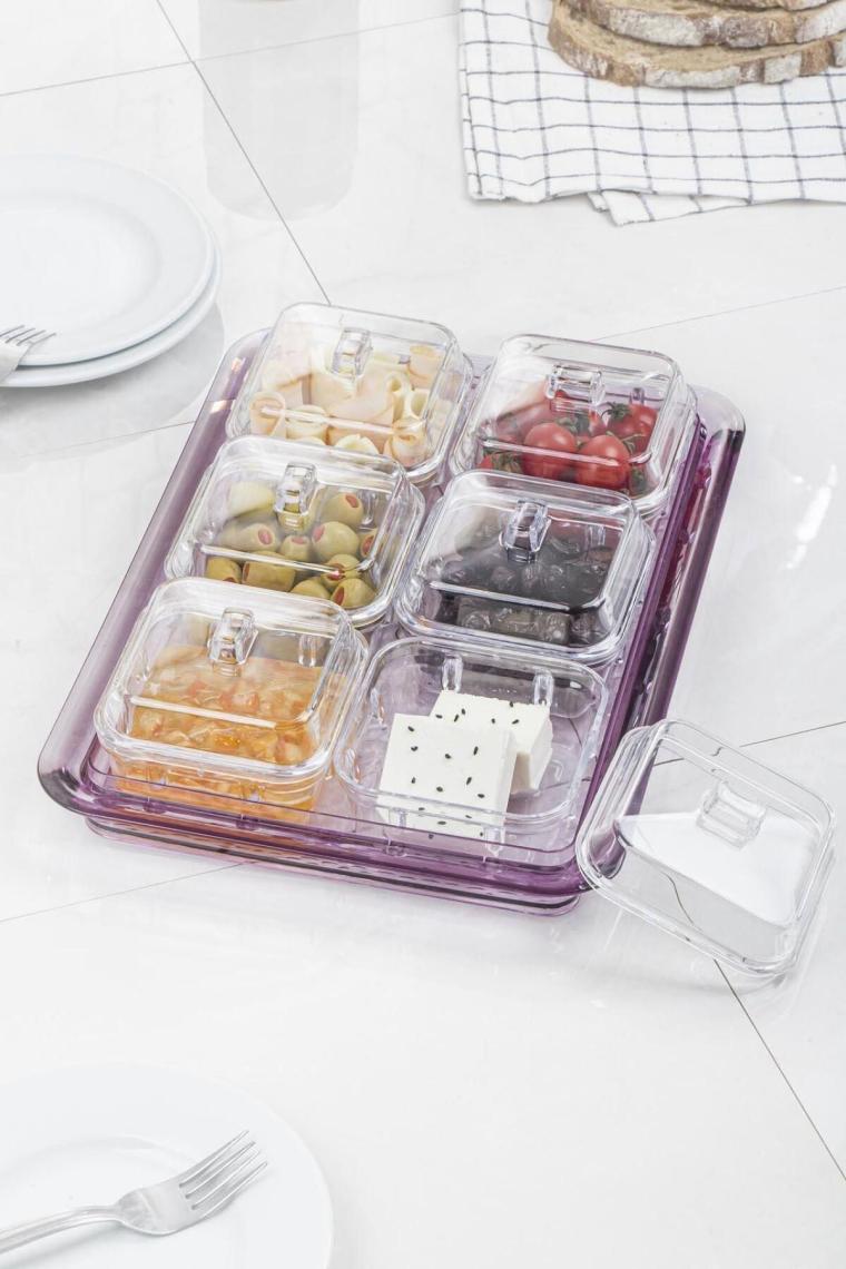 EW's Kitchenware Kitchenware Akrilik 6Lı Kapaklı Kahvaltılık Mürdüm
