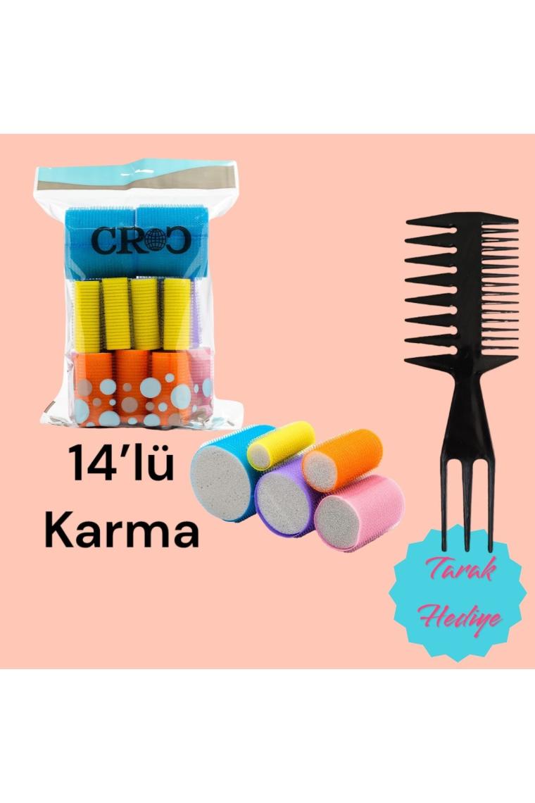 1210 Cırtlı Sünger Bigudi 14lü Karma Paket - Yapışkanlı Saç Bigudisi