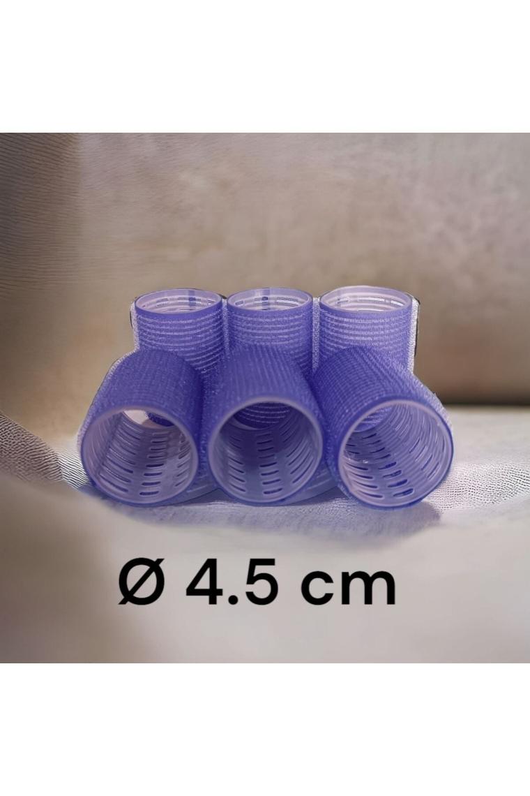 1215 Büyük Boy Bigudi 6lı Cırtlı - Yapışkanlı Saç Bigudisi Mor Çap: 4.5cm