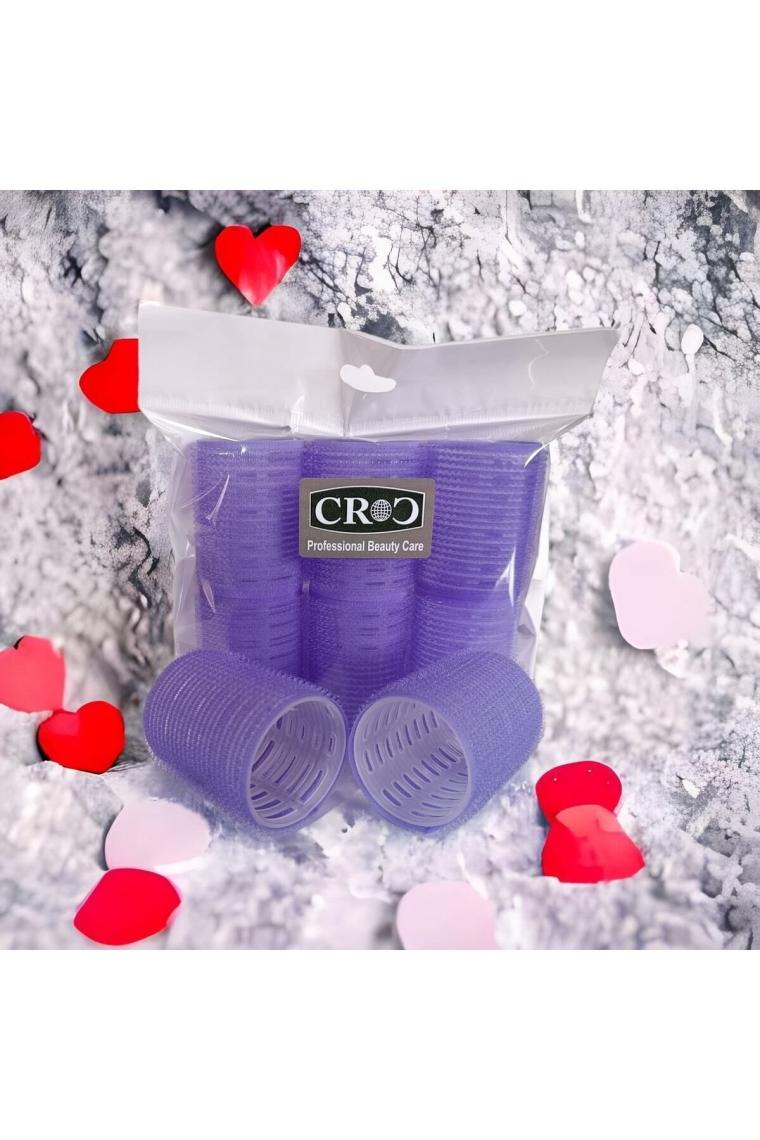 1215 Büyük Boy Bigudi 6lı Cırtlı - Yapışkanlı Saç Bigudisi Mor Çap: 4.5cm