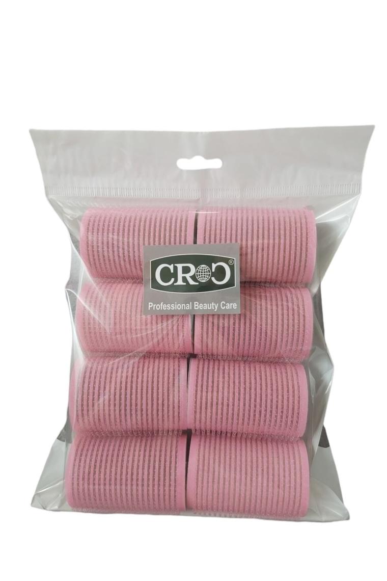 1207 Cırtlı Sünger Bigudi 8li Çap 4cm Pembe - Yapışkanlı Saç Bigudisi