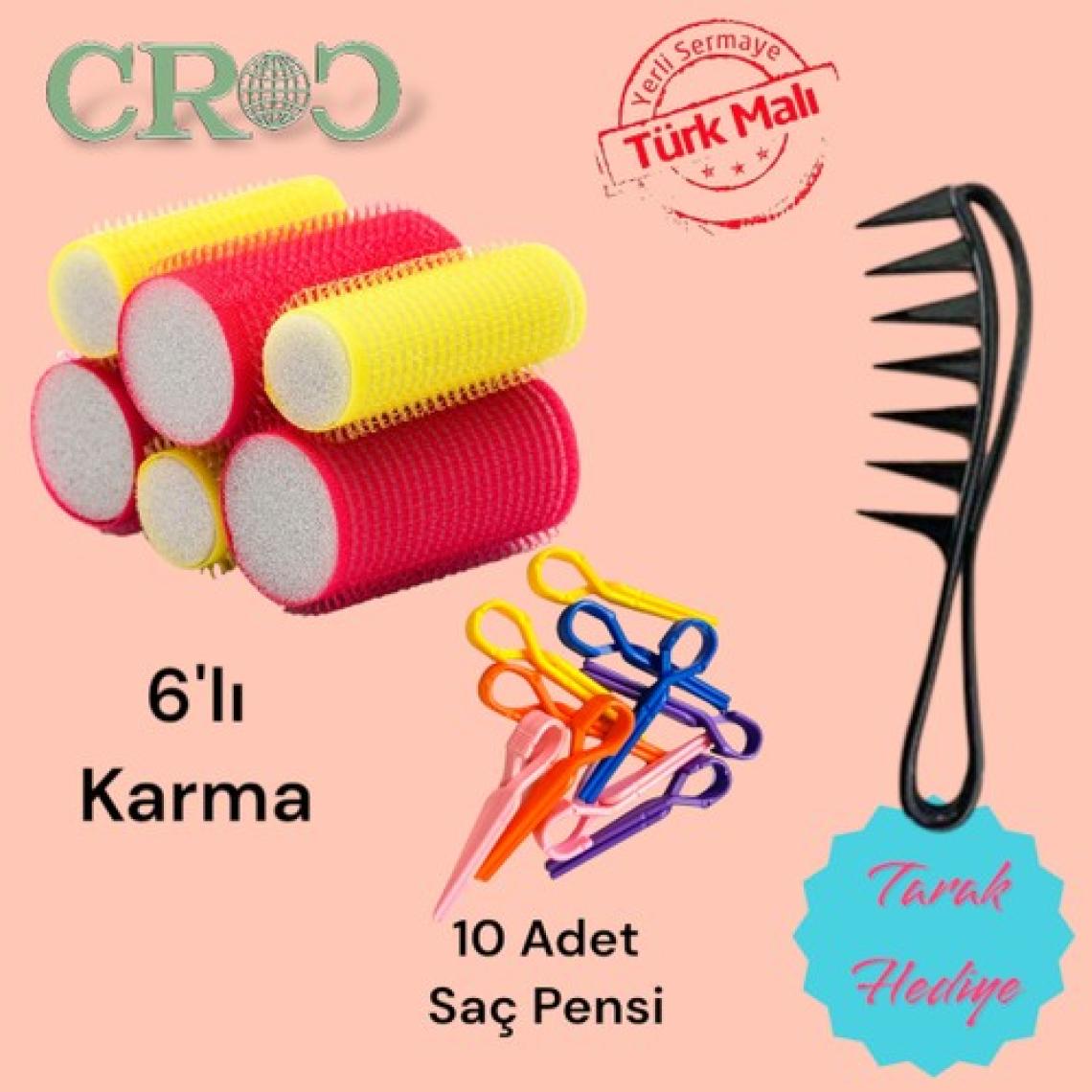Croc 1209 Karma 6'lı Bigudi Cırtlı Saç Bigudisi + 10'lu Saç Pensi