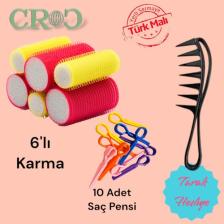 Croc 1209 Karma 6'lı Bigudi Cırtlı Saç Bigudisi + 10'lu Saç Pensi