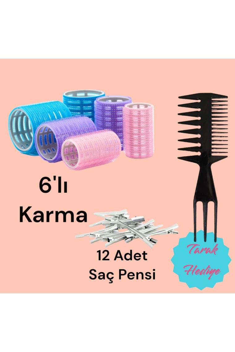 1225 Karma Bigudi 6lı Cırtlı - Yapışkanlı Saç Bigudisi ( Saç Pensi 12li )