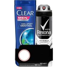 Rexona Men Invisible Black White Deodorant 150ml + Clear Men Cool Sport Menthol Şampuan 180ml