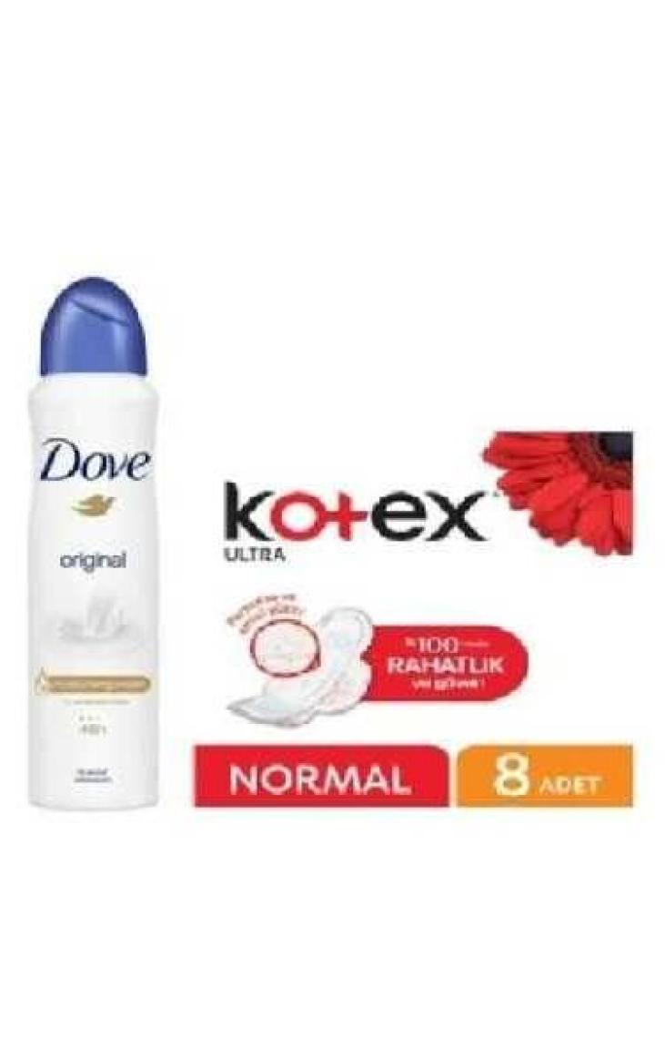 Dove Kadın Sprey Deodorant Original 150 ml + Kotex Hijyenik Ped Ultra Normal 8'li