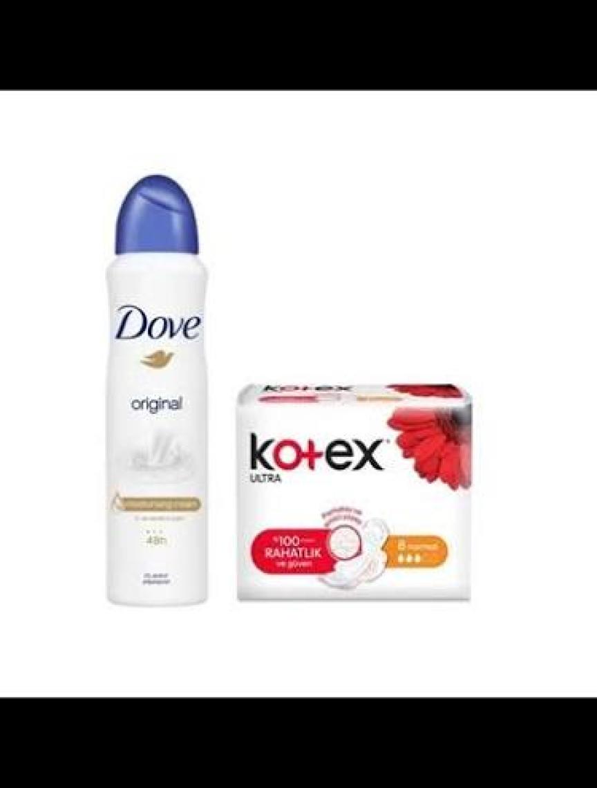 Dove Kadın Sprey Deodorant Original 150 ml + Kotex Hijyenik Ped Ultra Normal 8'li