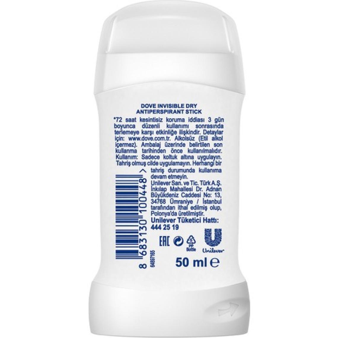 Dove Kadın Stick Deodorant Invisible Dry Advanced Care 72 Saat 50 ml