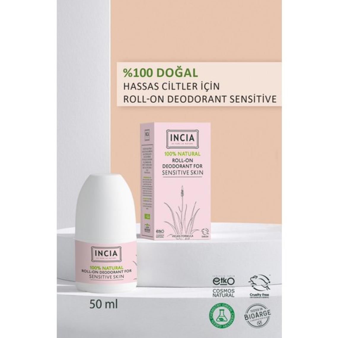 INCIA %100 Doğal Roll On Deodorant Hassas Ciltler İçin Ter Kokusu Önleyici Lekesiz 50 ml